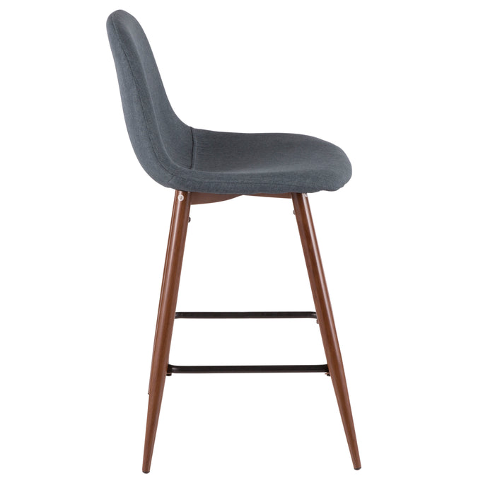 LumiSource Pebble Blue Fabric Mid-Century Modern Counter-Height Stool - Set of 2