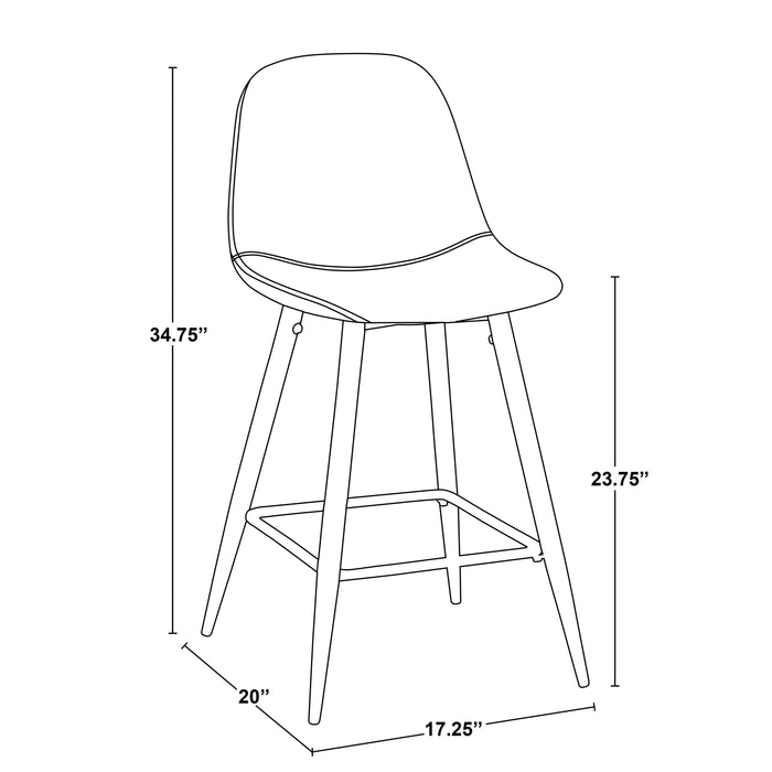 LumiSource Pebble Charcoal Fabric Mid-Century Modern Counter-Height Stool - Set of 2