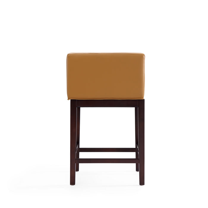 Manhattan Comfort Kingsley 34\" Beech Wood Counter Height Barstool - Camel & Dark Walnut