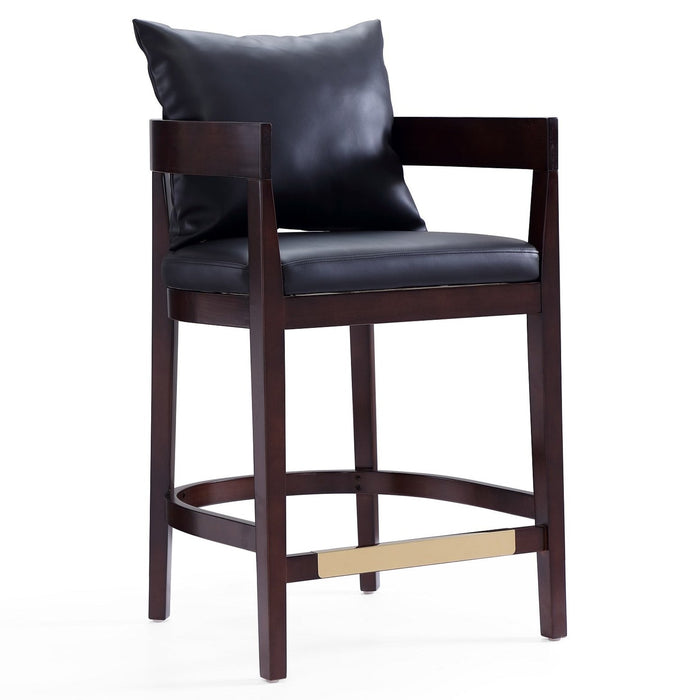 Manhattan Comfort Ritz 34\" Beech Wood Counter Height Barstool - Black & Dark Walnut