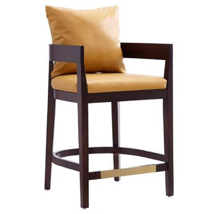 Manhattan Comfort Ritz 34\" Beech Wood Counter Height Barstool - Camel & Dark Walnut