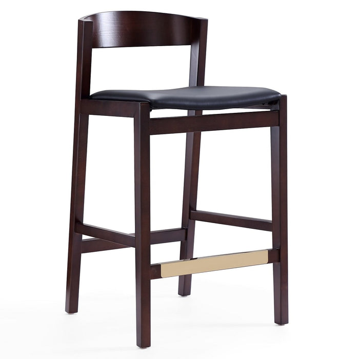 Manhattan Comfort Klismos 36.75\" Beech Wood Counter Height Barstool - Black & Dark Walnut