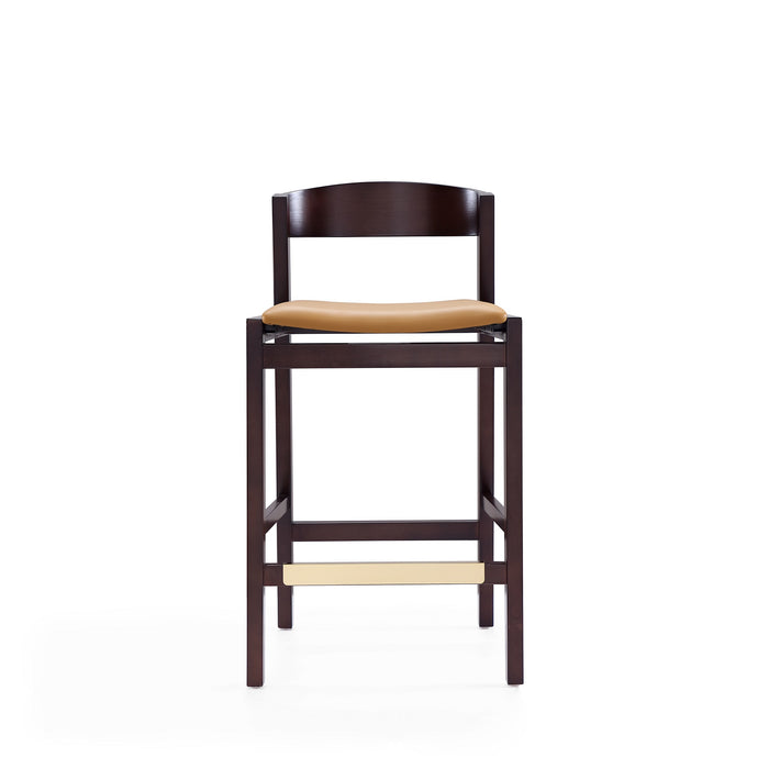 Manhattan Comfort Klismos 36.75\" Beech Wood Counter Height Barstool - Camel & Dark Walnut