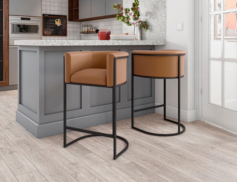 Manhattan Comfort Cosmopolitan 33.8\" Metal Counter Height Barstool - Camel & Black