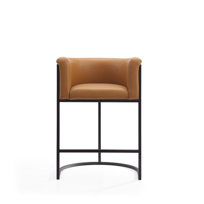 Manhattan Comfort Cosmopolitan 33.8\" Metal Counter Height Barstool - Camel & Black