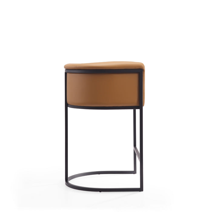 Manhattan Comfort Cosmopolitan 33.8\" Metal Counter Height Barstool - Camel & Black