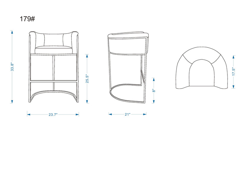 Manhattan Comfort Cosmopolitan 33.8\" Metal Counter Height Barstool - Pebble & Black