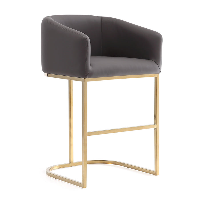 Manhattan Comfort Louvre 36\" Stainless Steel Counter Height Barstool - Grey & Titanium Gold