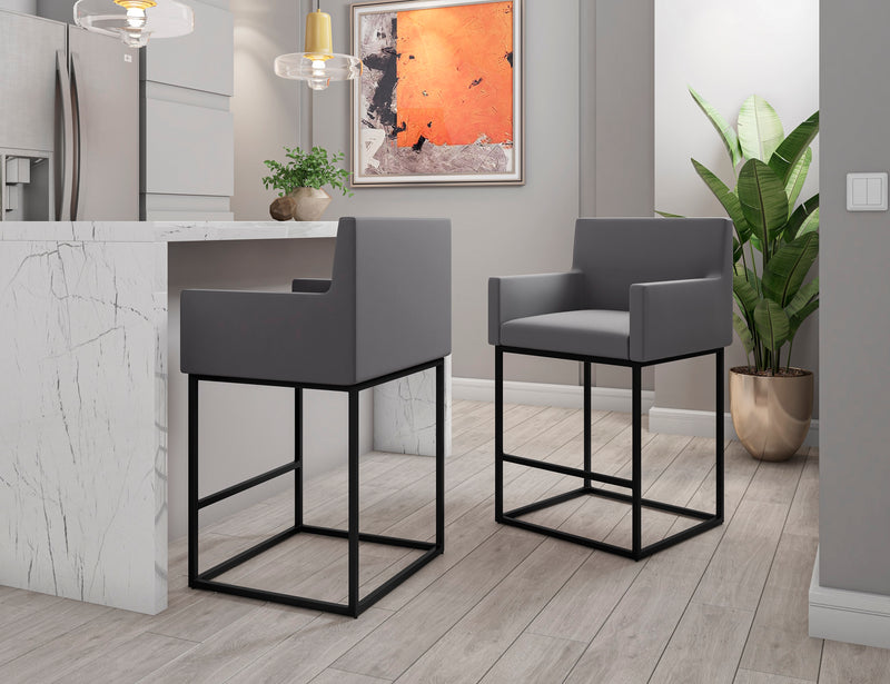Manhattan Comfort Ambassador 38\" Metal Counter Height Barstool - Grey & Black
