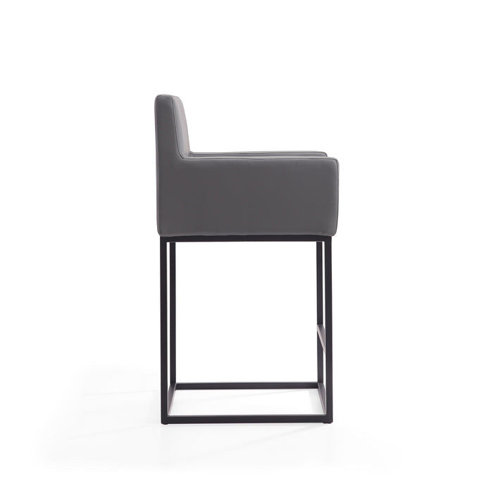 Manhattan Comfort Ambassador 38\" Metal Counter Height Barstool - Grey & Black