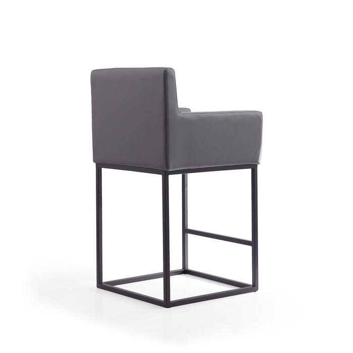 Manhattan Comfort Ambassador 38\" Metal Counter Height Barstool - Grey & Black