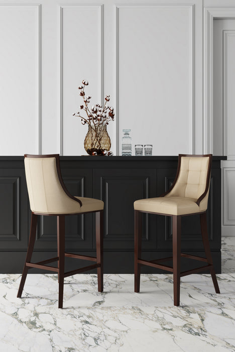 Manhattan Comfort Fifth Avenue 39.5\" Beech Wood Counter Height Barstool - Cream & Dark Walnut