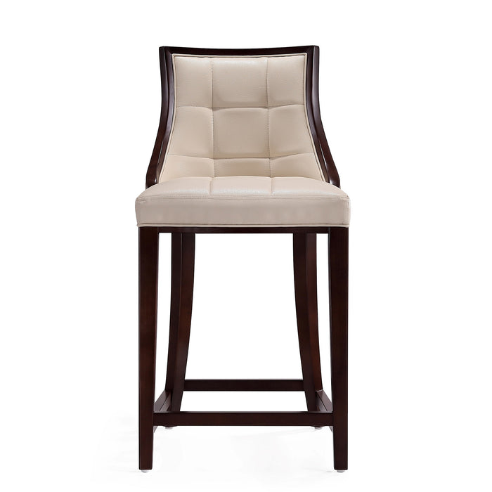 Manhattan Comfort Fifth Avenue 39.5\" Beech Wood Counter Height Barstool - Cream & Dark Walnut
