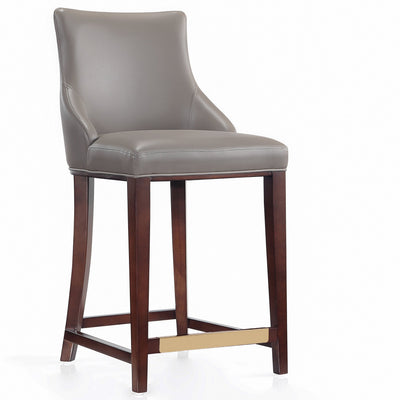 Manhattan Comfort Modern Shubert Counter Height Barstool Upholstered Leatherette with Beech Wood Legs - Dark Taupe|Tabouret bar moderne Shubert de Manhattan Comfort de hauteur comptoir avec revêtement en similicuir et pattes en hêtre - taupe foncé