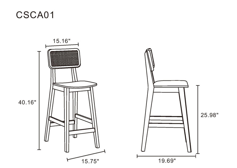 Manhattan Comfort Versailles Counter Height Barstool - Black & Natural Cane