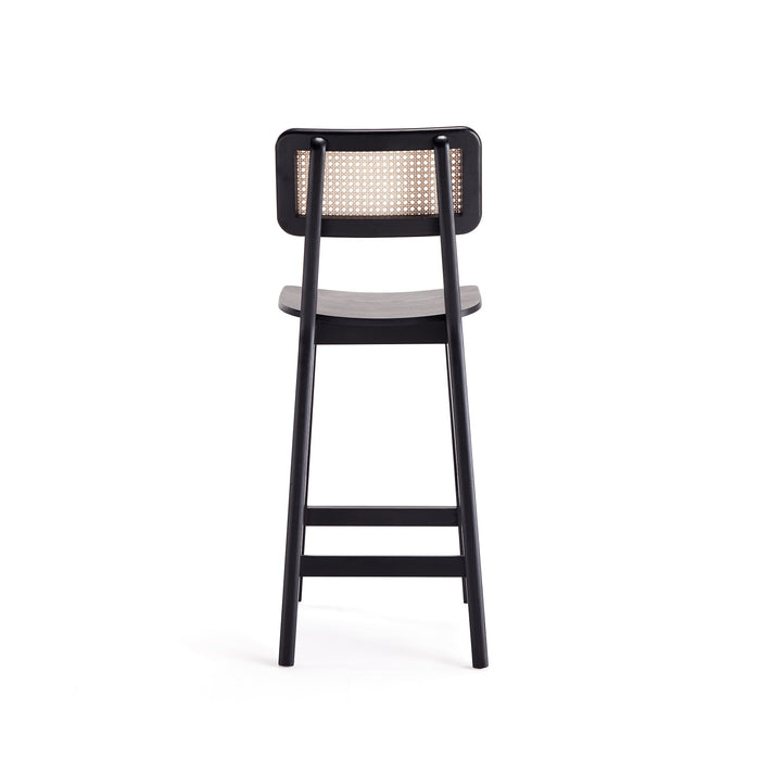 Manhattan Comfort Versailles Counter Height Barstool - Black & Natural Cane