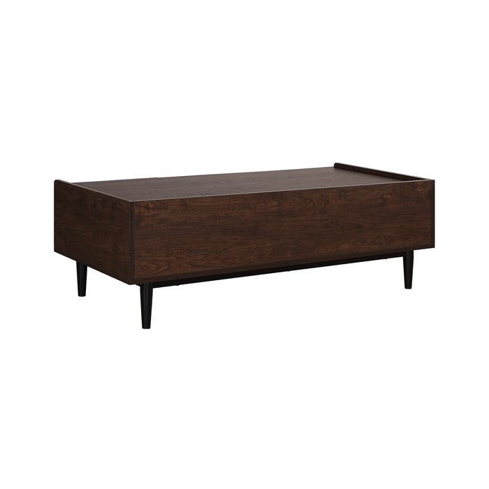 Manhattan Comfort Duane Modern Ribbed Coffee Table with Drawer & Shelf - Dark Brown & Navy Blue