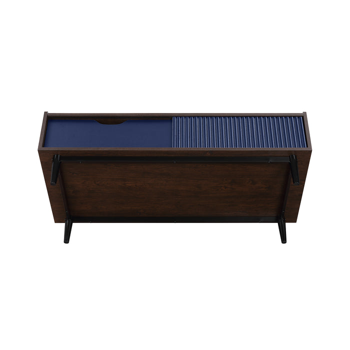 Manhattan Comfort Duane Modern Ribbed Coffee Table with Drawer & Shelf - Dark Brown & Navy Blue