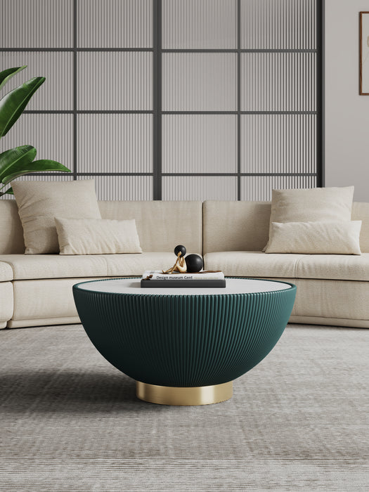 Manhattan Comfort Modern Anderson Coffee Table Upholstered Leatherette with Ceramic Faux Marble Tabletop - Green