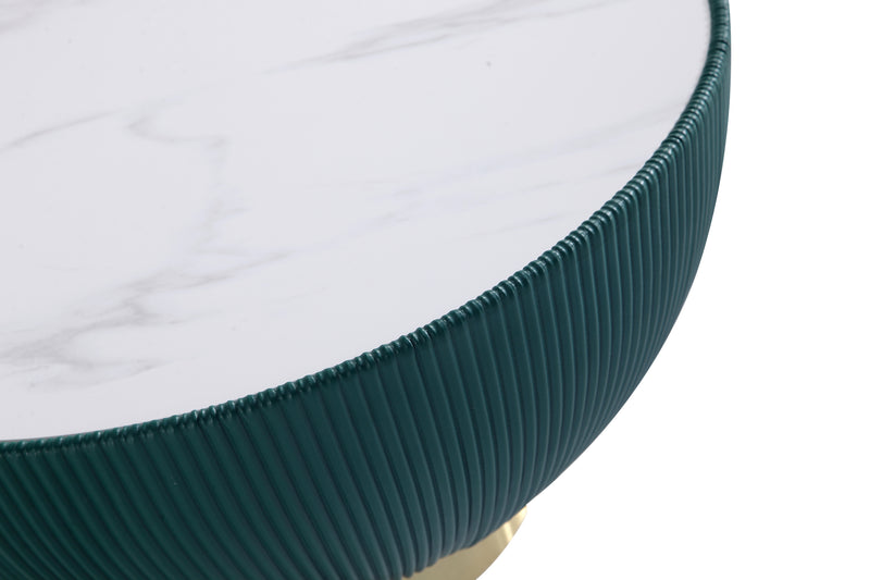 Manhattan Comfort Modern Anderson Coffee Table Upholstered Leatherette with Ceramic Faux Marble Tabletop - Green