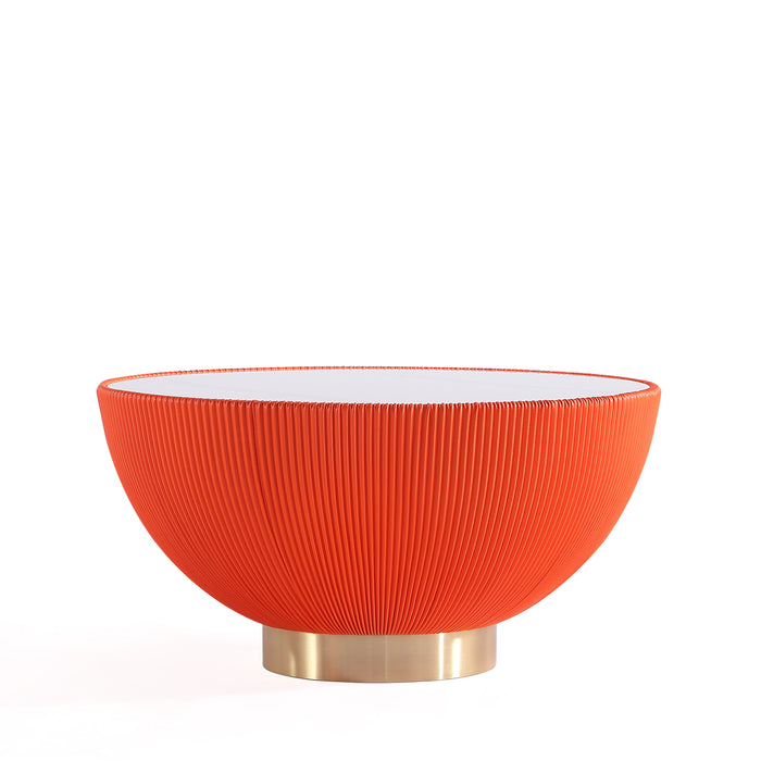 Manhattan Comfort Modern Anderson Coffee Table Upholstered Leatherette with Ceramic Faux Marble Tabletop - Orange