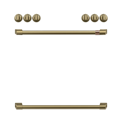 Café Brushed Brass Handle and Knob Kit for Range - CXFCEHKPMCG|Trousse de poignées et de boutons Café laiton brossé pour cuisinière - CXFCEHKPMCG