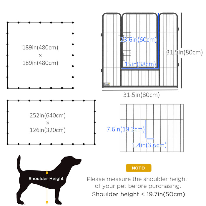 Pawhut Heavy Duty Dog Playpen, Metal Pet Puppy Exercise Pen, Diy Design, Outdoor Indoor, For Small And Medium Dogs, Grey