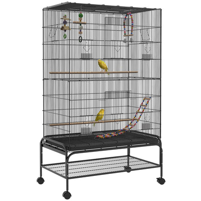 Pawhut 63" Bird Cage Open Top For Budgies Cockatiels Canaries Lovebirds Finches With Rolling Stand, |Pawhut Cage A Oiseaux Ouverte De 63" Pour Perruches Canaris Inseparables Pinsons Avec Support Roulan