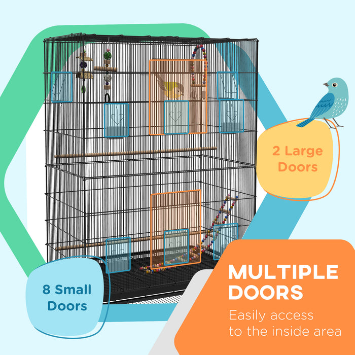Pawhut 63\" Bird Cage Open Top For Budgies Cockatiels Canaries Lovebirds Finches With Rolling Stand, Toys, Removable Tray, Storage Shelf