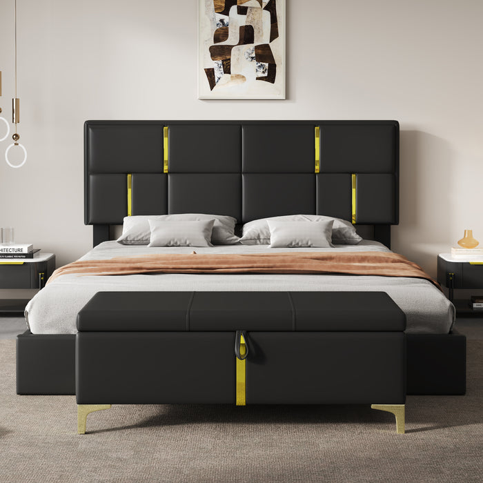 Nicole 2 Piece Bedroom Set With Upholstered Platform Bed And Ottoman Bench,queen Size,black Queen Bed