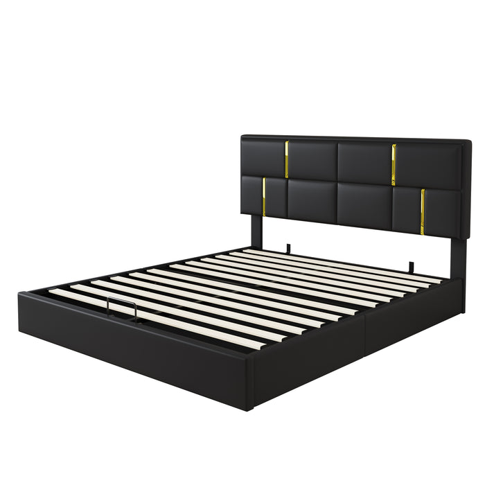 Joyce Upholstered Platform Bed With Hydraulic Storage And Velvet Frame,queen Size,black Queen Bed