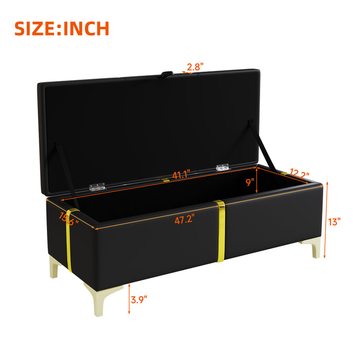 Tony Soft Velvet Upholstered Storage Ottoman Bench With Metal Legs,black