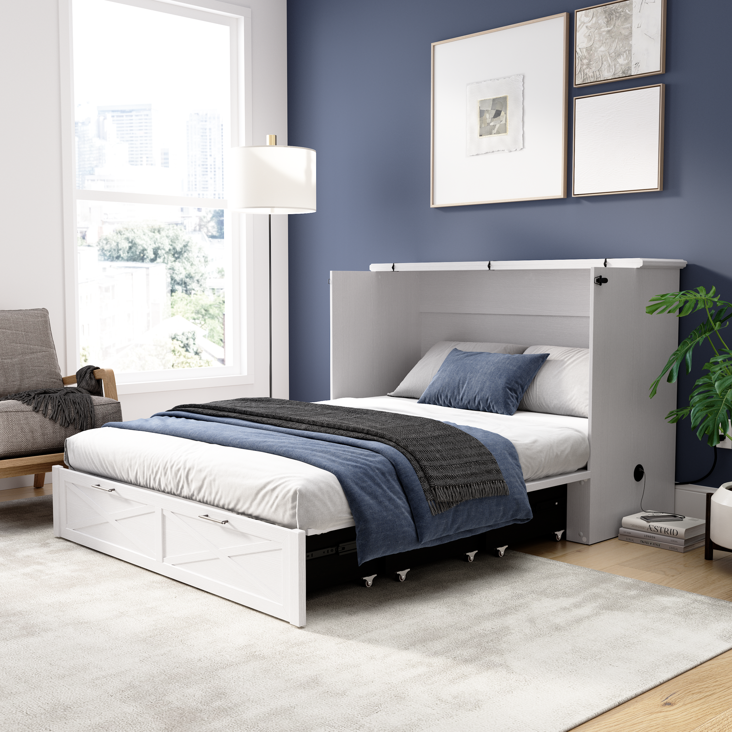 Keyin Bed Key West Cabinet Bed With Tri-Fold Mattress - White Oak - Full Size ...