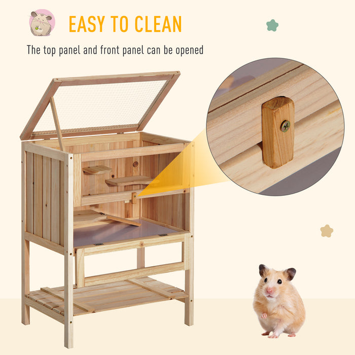 Pawhut Fir Wood Hamster Cage Mouse Rats Small Animals Exercise Play House With 3 Tiers