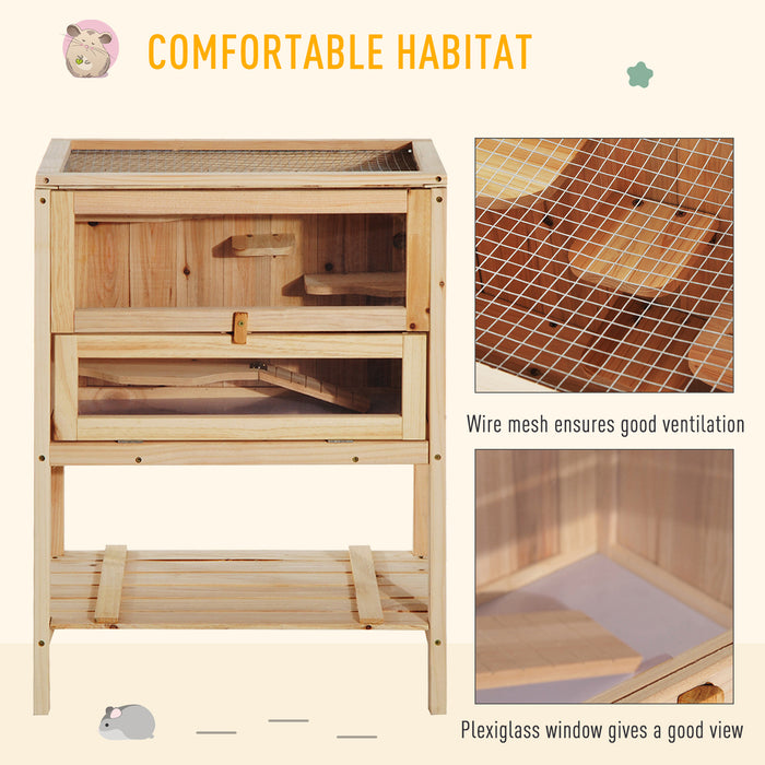 Pawhut Fir Wood Hamster Cage Mouse Rats Small Animals Exercise Play House With 3 Tiers