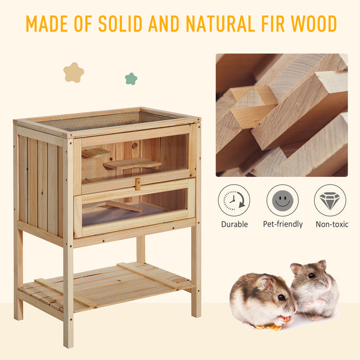 Pawhut Fir Wood Hamster Cage Mouse Rats Small Animals Exercise Play House With 3 Tiers