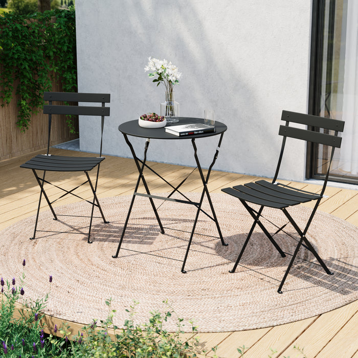 Lausaint Bistro Folding Three-Piece Set Black Patio Seating Package