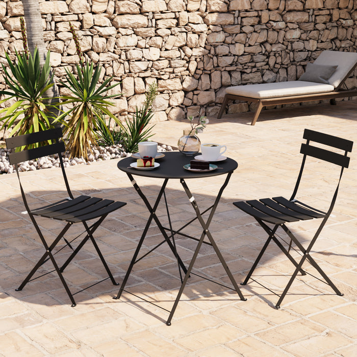 Lausaint Bistro Folding Three-Piece Set Black Patio Seating Package