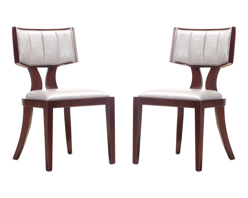 Manhattan Comfort Set of 2 Pulitzer Faux Leather Dining Chairs - Silver & Walnut