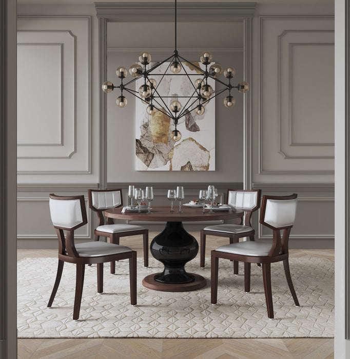 Manhattan Comfort Set of 2 Pulitzer Faux Leather Dining Chairs - Silver & Walnut