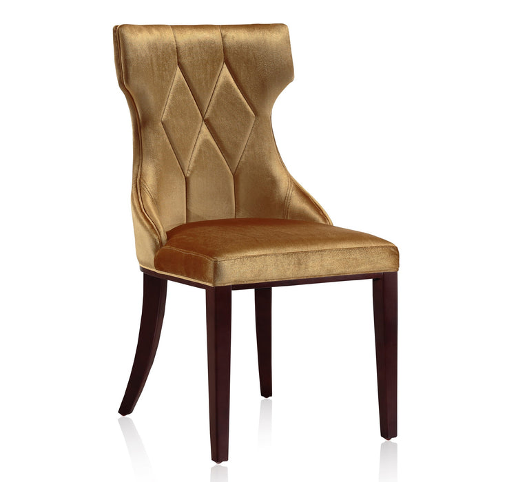 Manhattan Comfort Set of Two Reine Velvet Dining Chair - Antique Gold & Walnut
