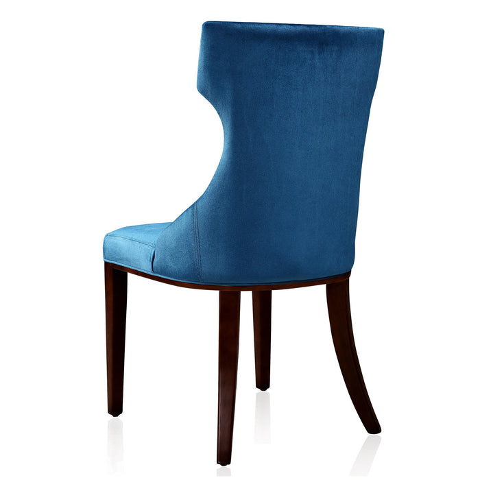 Manhattan Comfort Set of 2 Reine Cobalt Velvet Dining Chairs - Blue & Walnut