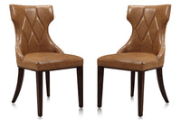 Manhattan Comfort Set of 2 Reine Faux Leather Dining Chairs - Saddle & Walnut