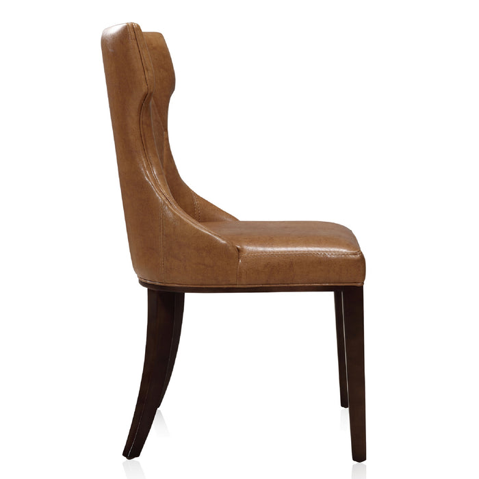 Manhattan Comfort Set of 2 Reine Faux Leather Dining Chairs - Saddle & Walnut