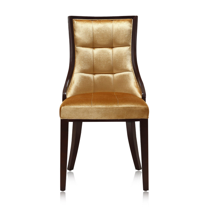 Manhattan Comfort Set of 2 Fifth Avenue Velvet Dining Chairs - Antique Gold & Walnut