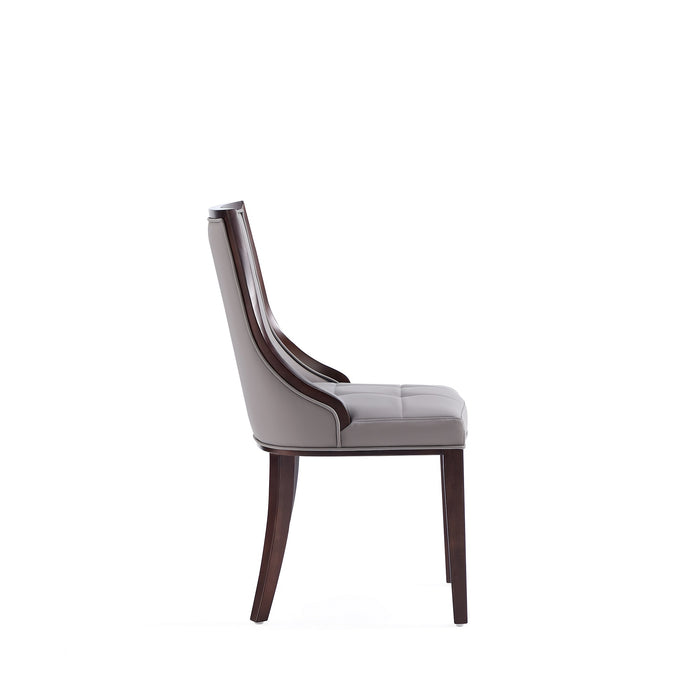 Manhattan Comfort Set of 2 Fifth Avenue Faux Leather Dining Chairs - Grey & Walnut