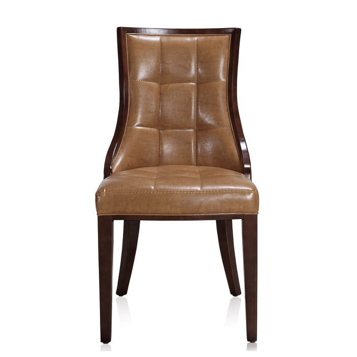 Manhattan Comfort Set of 2 Fifth Avenue Faux Leather Dining Chairs - Saddle & Walnut