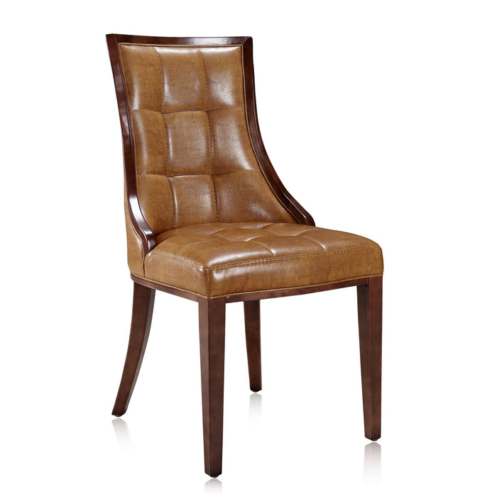 Manhattan Comfort Set of 2 Fifth Avenue Faux Leather Dining Chairs - Saddle & Walnut
