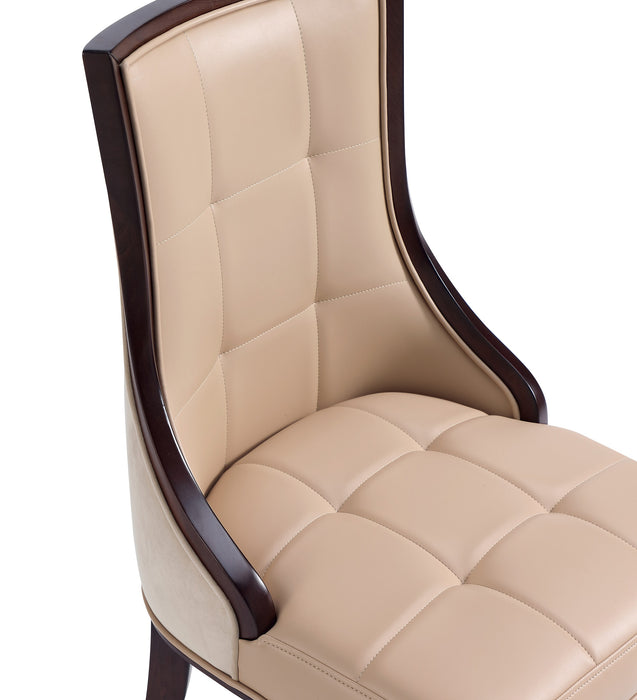 Manhattan Comfort Set of 2 Fifth Avenue Faux Leather Dining Chairs - Tan & Walnut