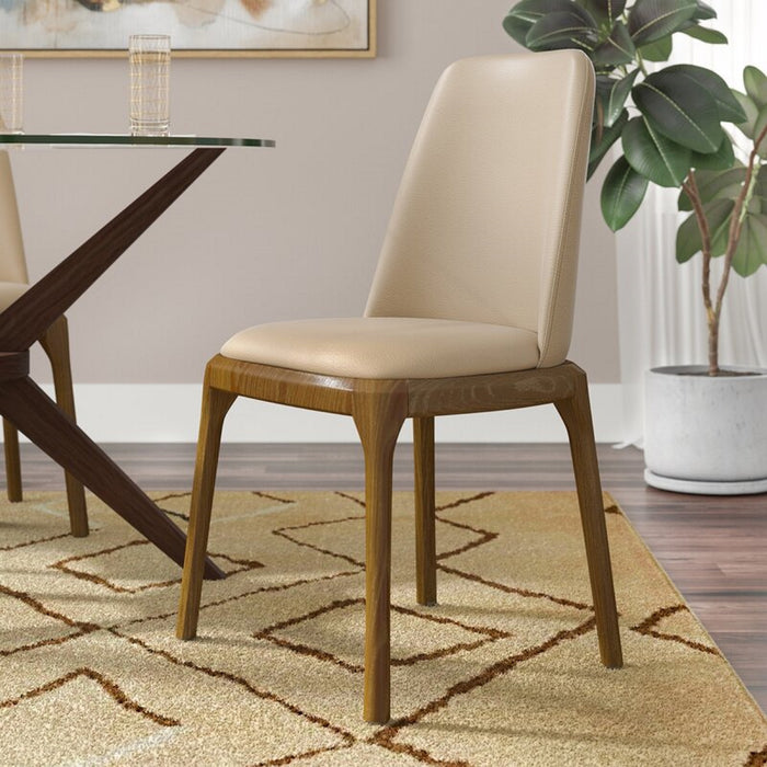 Manhattan Comfort Courding Faux Leather Dining Chair - Tan & Walnut